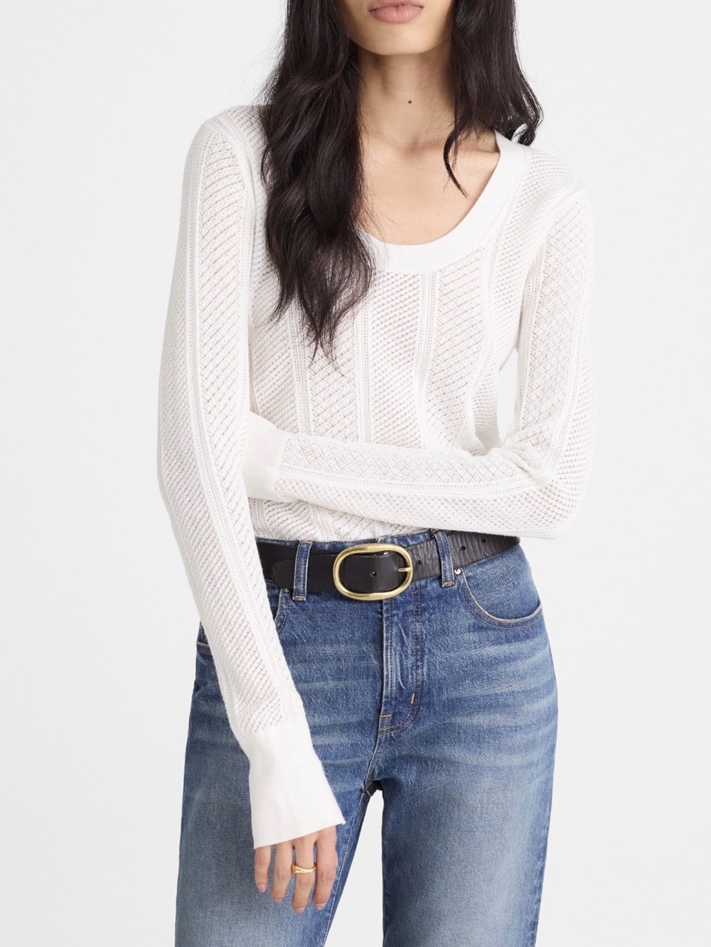 Madewell Signature Knit Lace-Stitch Sweater | Size M
